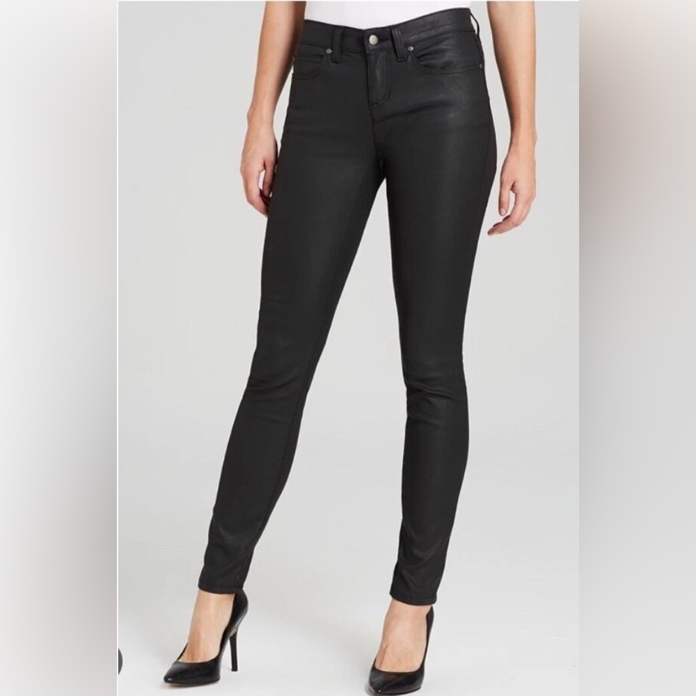 Eileen Fisher Jeans Size 12 Waxed Organic Cotton Skinny Stretch Denim Black USA
